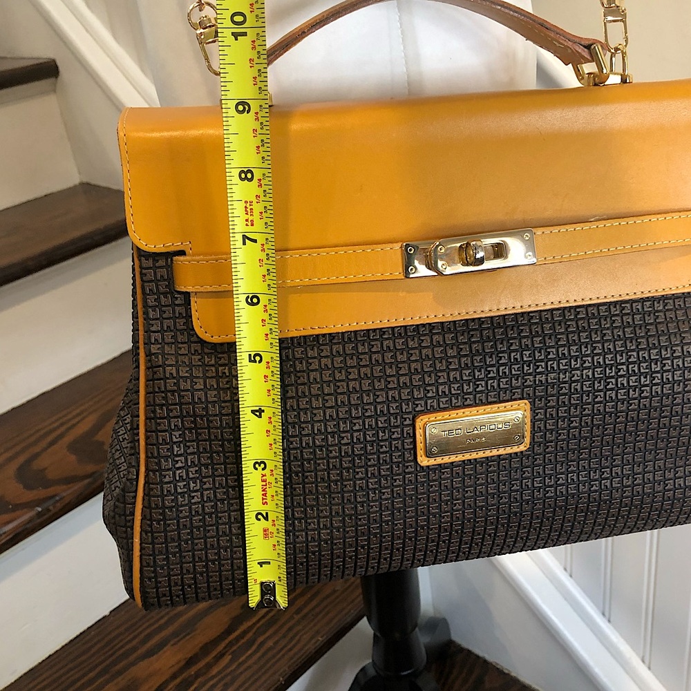 TED LAPIDUS Caramel Leather Top Handle & Monogram Logo Vinyl Crossbody Satchel - Picture 10 of 16